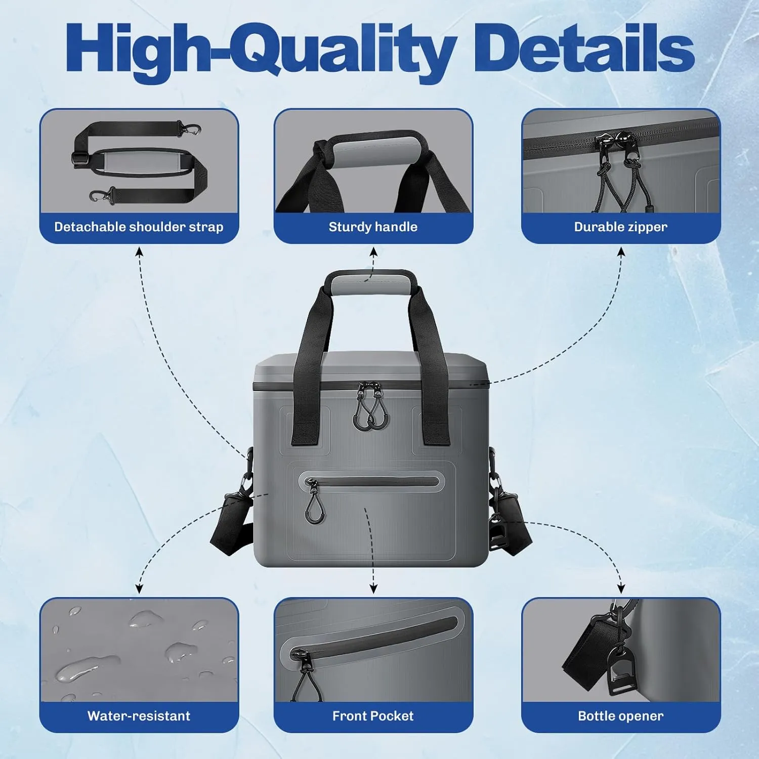 Insulated Cooler Bag, 8/16/30 Can Collapsible for Lunch Coolers for Picnic, Beach, Work, Trip - Soft Ice Coolers Bags with Zipper Foldable Portable Stands Upright