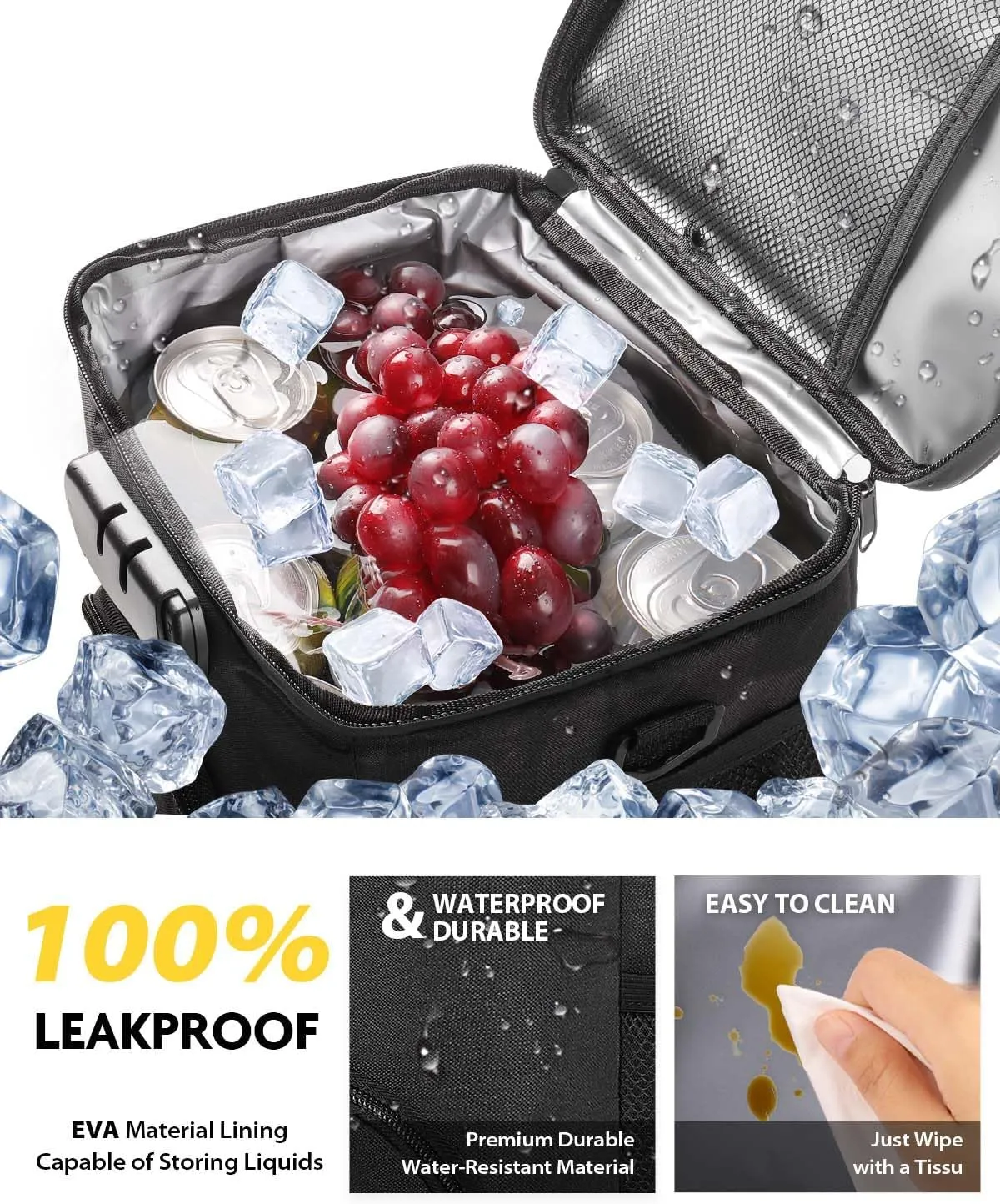 Insulated Lunch Bag with Combination Lock - Durable, Leakproof, Soft Cooler Bag with Adjustable Shoulder Strap for Men Women