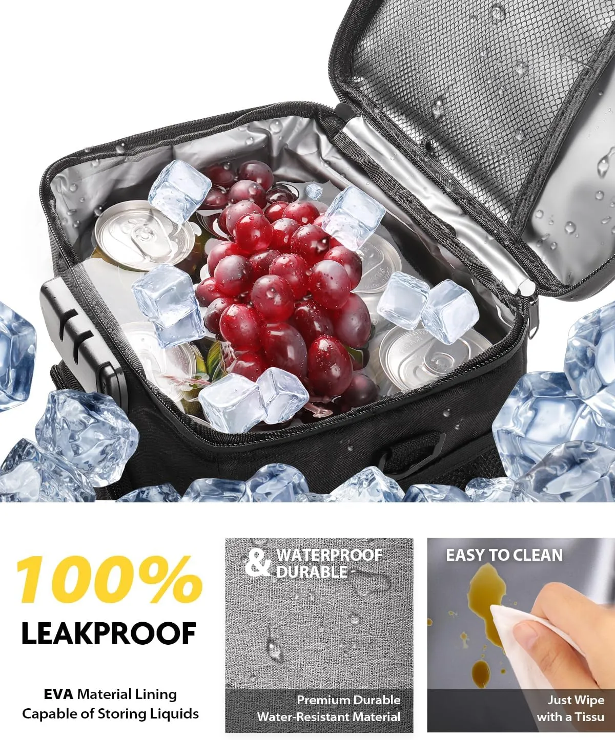 Insulated Lunch Bag with Combination Lock - Durable, Leakproof, Soft Cooler Bag with Adjustable Shoulder Strap for Men Women