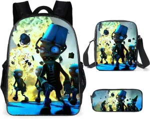 ISaikoy 3 in 1 Anime Plants vs. Zombies Backpack Bookbag School Bag Shoulder Bag Messenger Bag Pencil Bag 2