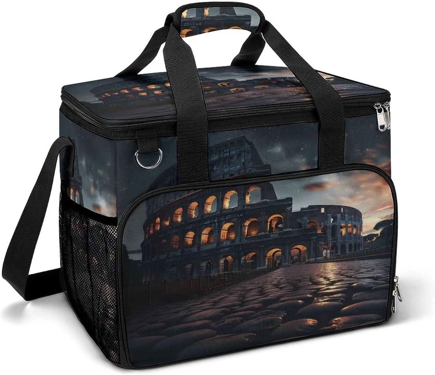 Italy Ancient Roman Landmarks Night Large Lunch Bag Soft Cooler Bag Insulated Thermal Bag Reusable Grocery Bags for Office Picnic Beach