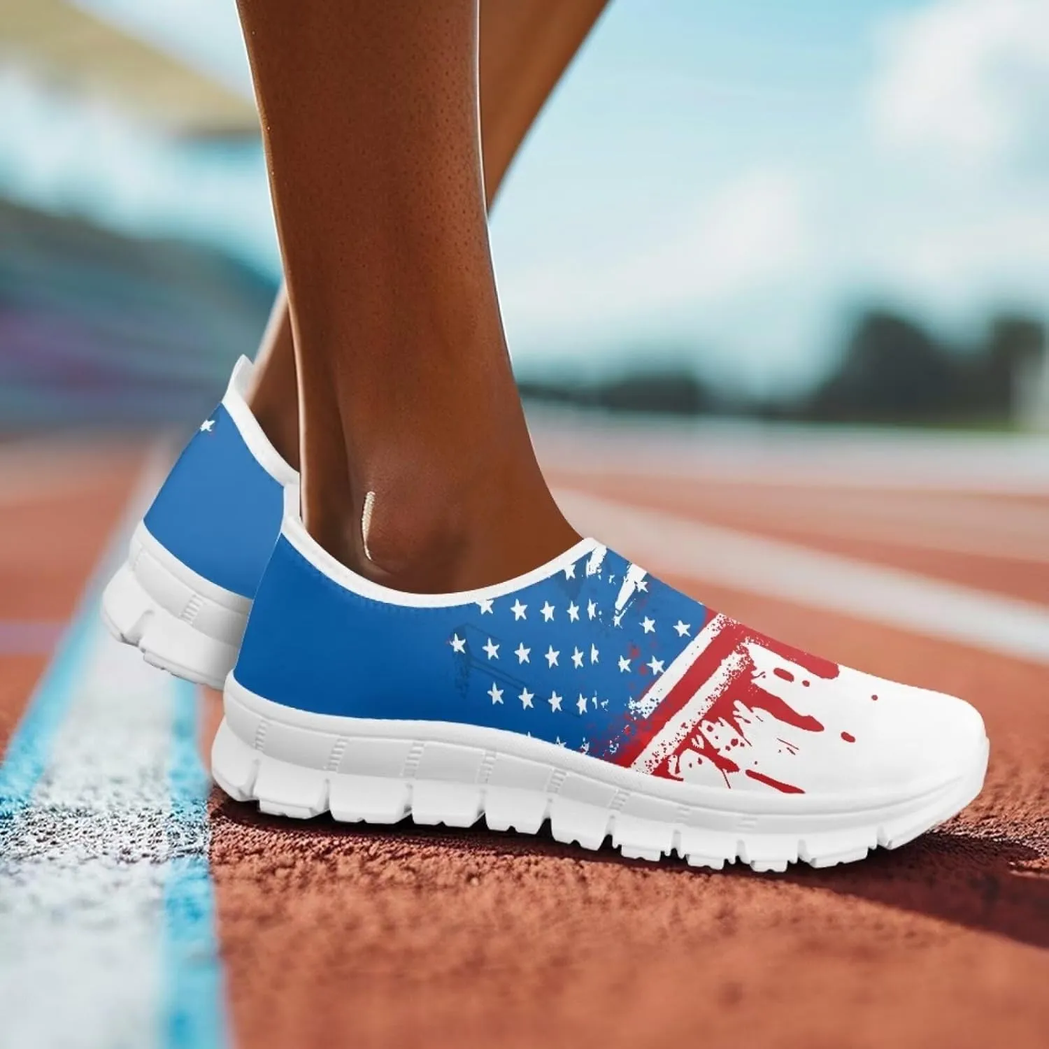 Jeiento USA Flag Shoes for Women, Comfort Fashion Slip On Sneakers Casual Walking Shoes