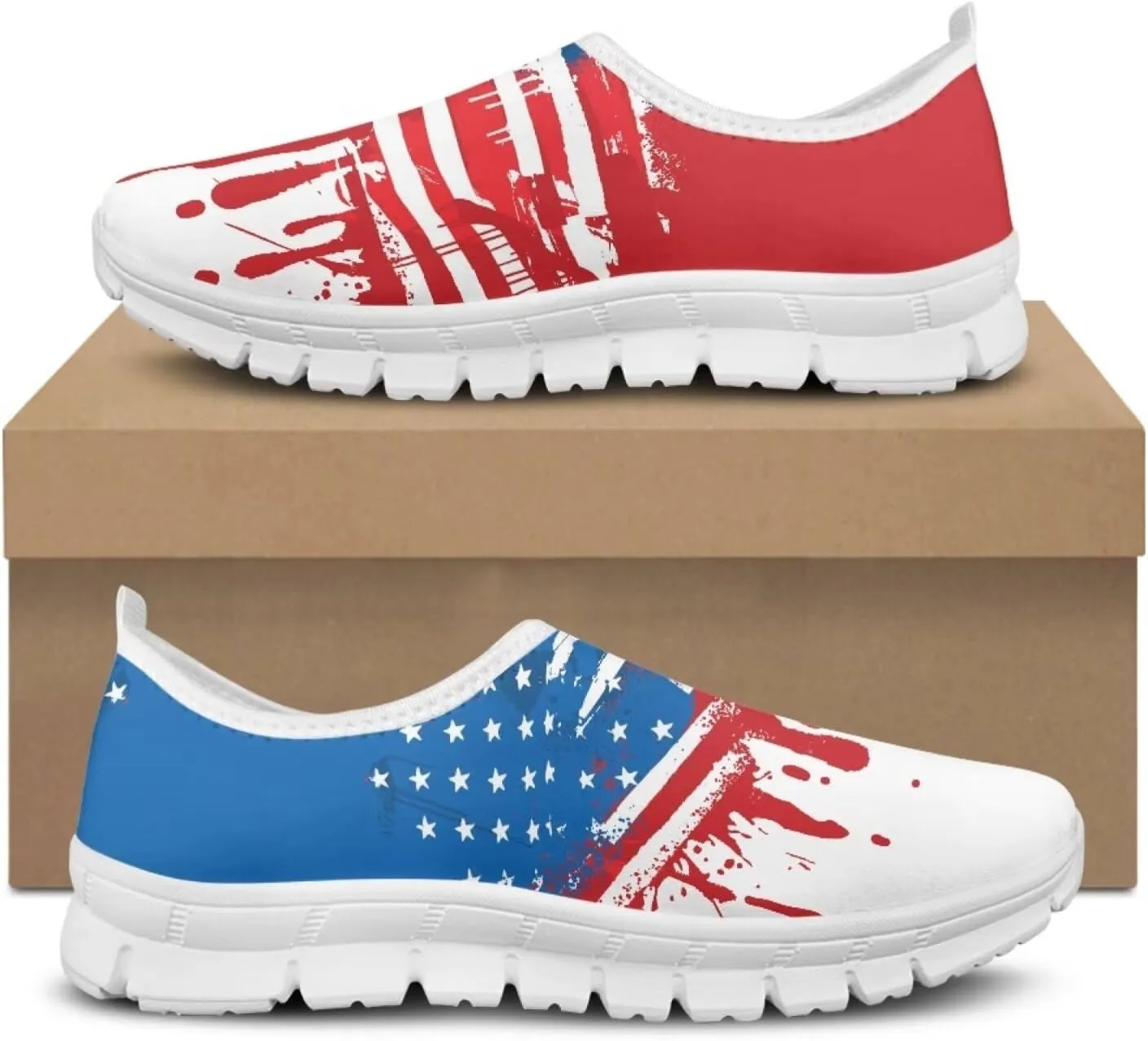 Jeiento USA Flag Shoes for Women, Comfort Fashion Slip On Sneakers Casual Walking Shoes