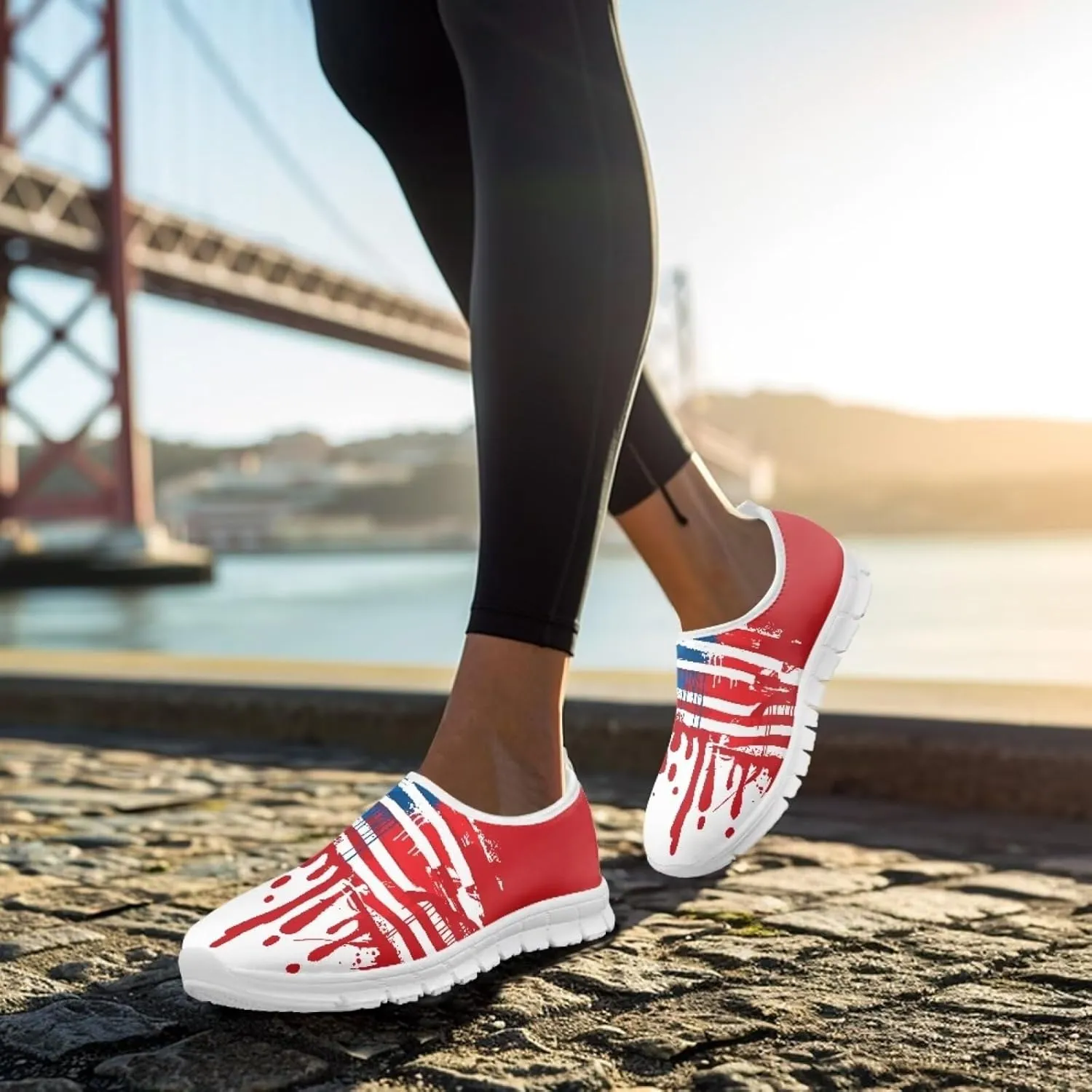 Jeiento USA Flag Shoes for Women, Comfort Fashion Slip On Sneakers Casual Walking Shoes