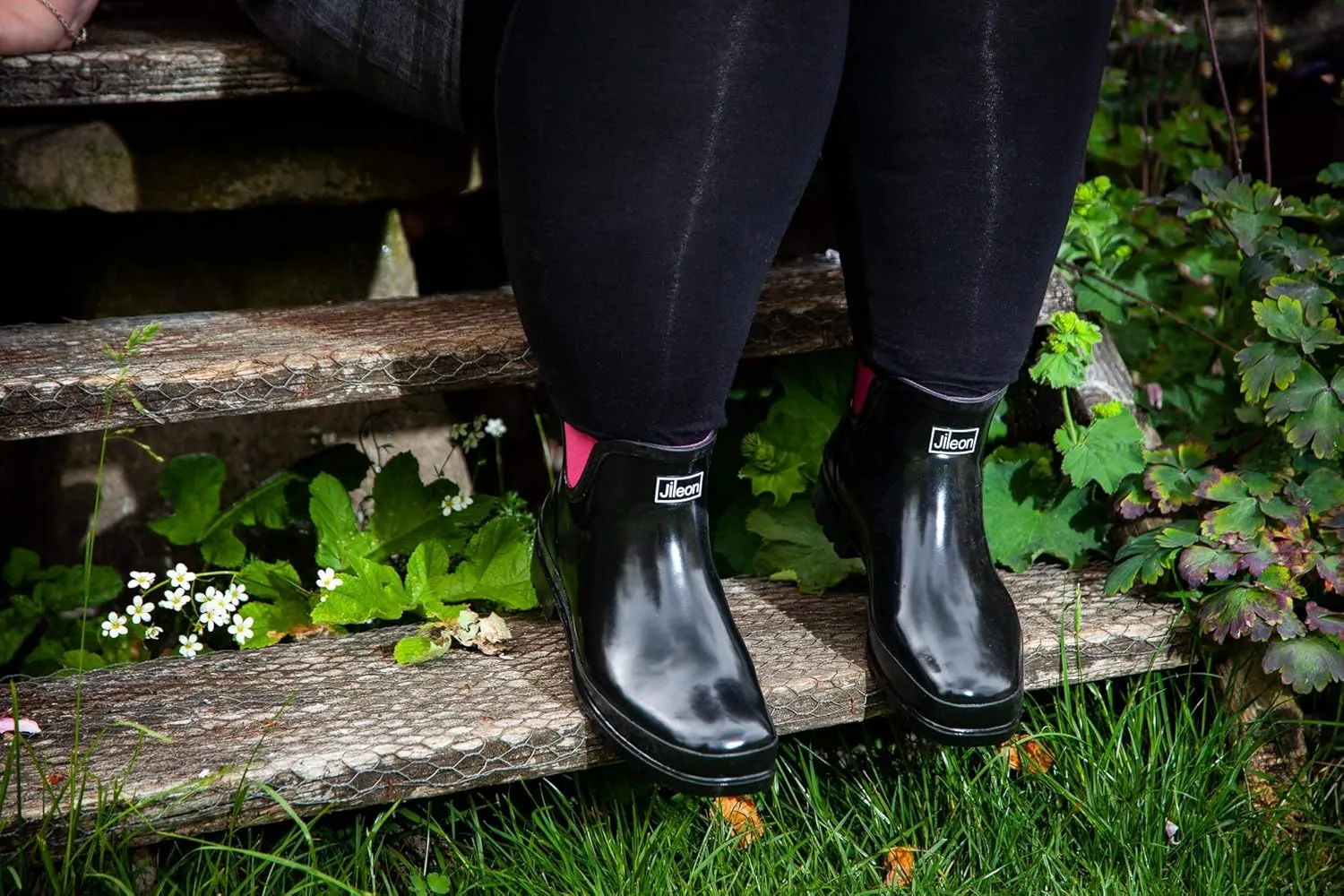 Jileon Womens Ankle Height Waterproof Rubber Rain Boots - Designed For Wide Feet & Wide Calves - Easy to Slip on and Off