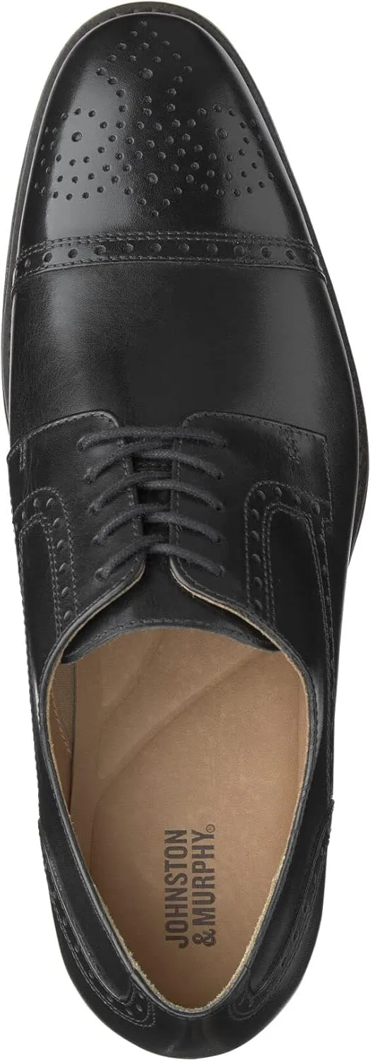 Johnston & Murphy Men’s Lewis Cap Toe Oxford Shoe - Memory Foam Cushioning, Nappa Leather & Soft Textile Lining, Rubber Outsole