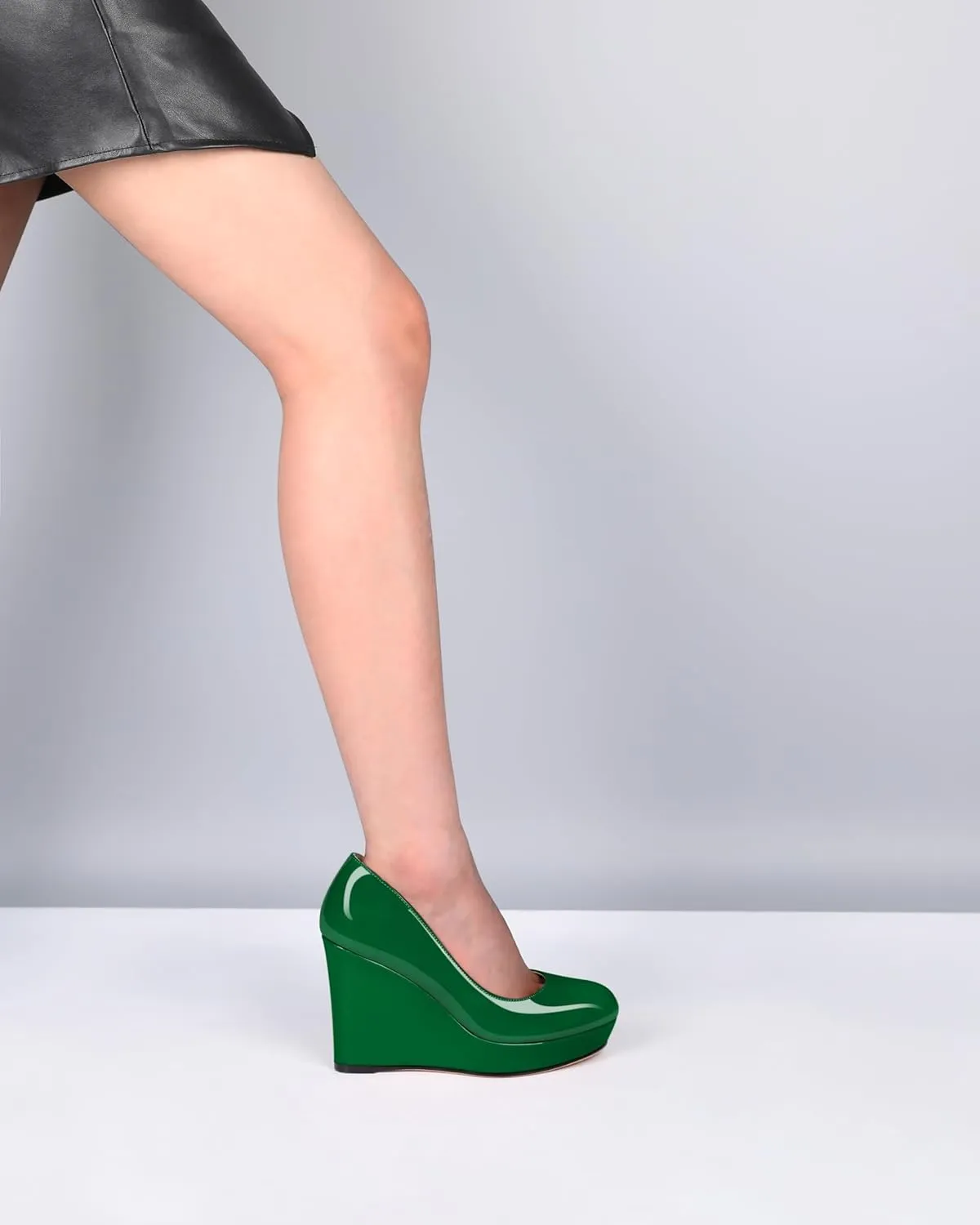 Joseywade Wedge Pumps for Women Platform Heels Round Toe Heels Slip On Wedge High Heels Dress Shoes 4 Inch