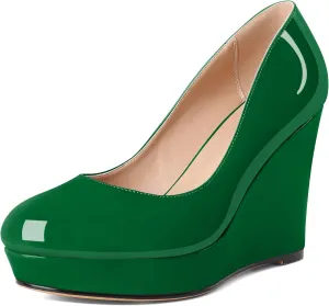 Joseywade Wedge Pumps for Women Platform Heels Round Toe Heels Slip On Wedge High Heels Dress Shoes 4 Inch