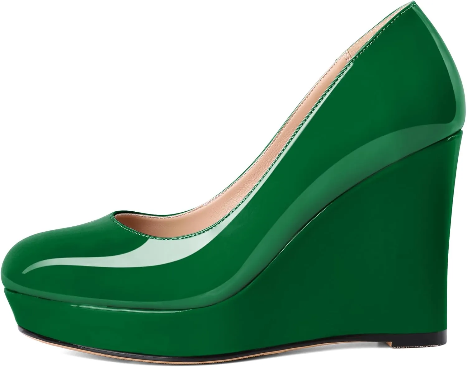 Joseywade Wedge Pumps for Women Platform Heels Round Toe Heels Slip On Wedge High Heels Dress Shoes 4 Inch
