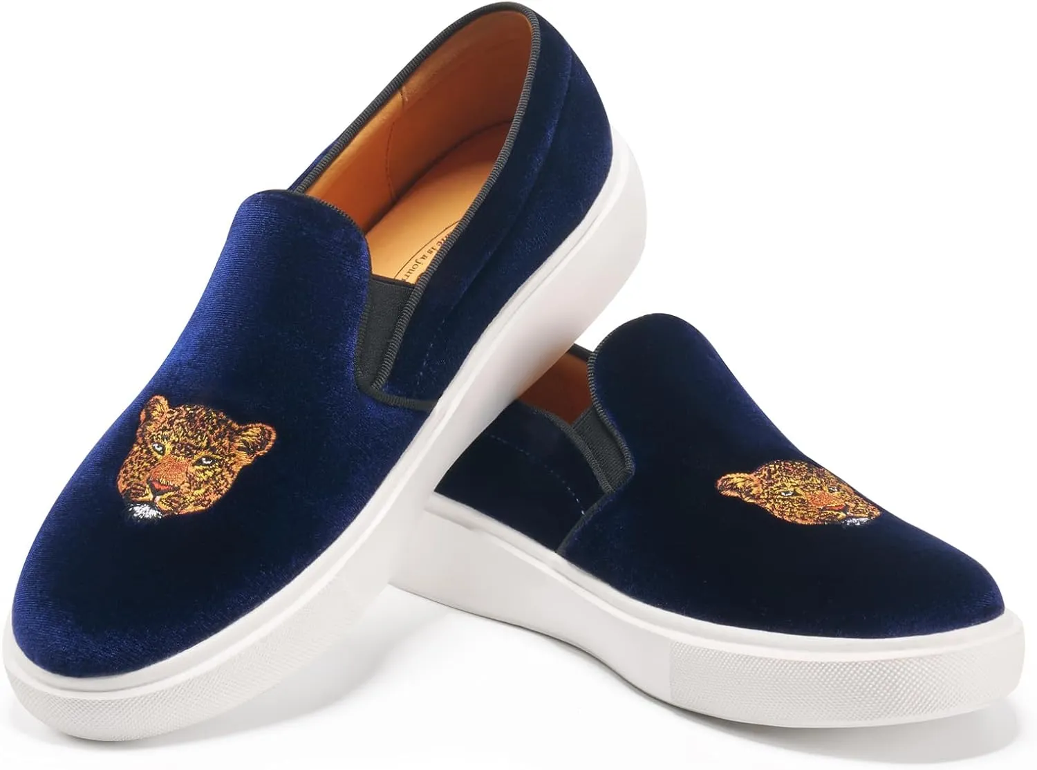 Journey West Men's Fashion Velvet Sneakers with Embroidery Comfortable Slip-On Walking Shoes for Men