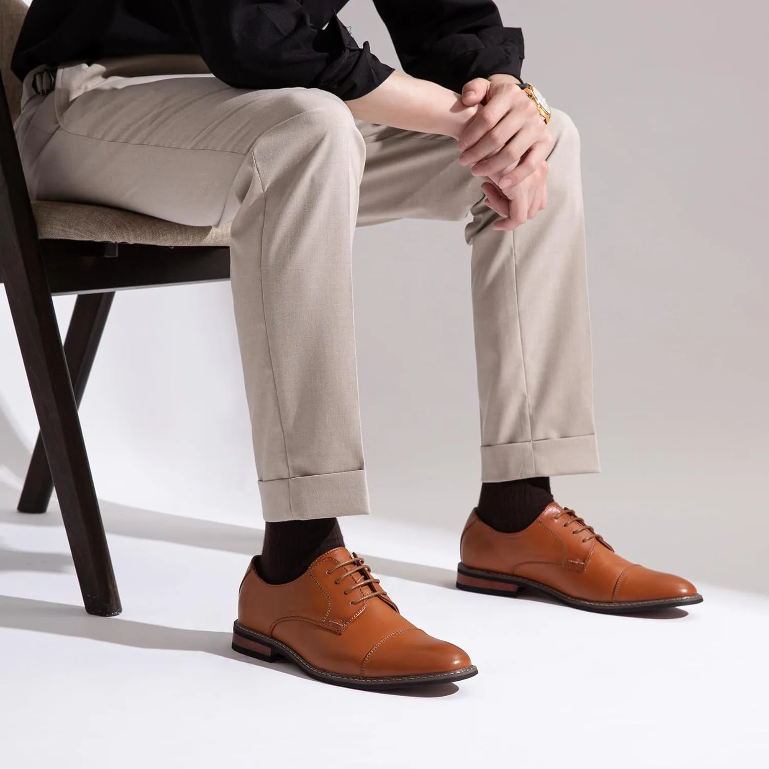 Jousen Men's Dress Cap Toe Wingtip Brogue Oxford Formal Shoes for Business and Derby Occasions