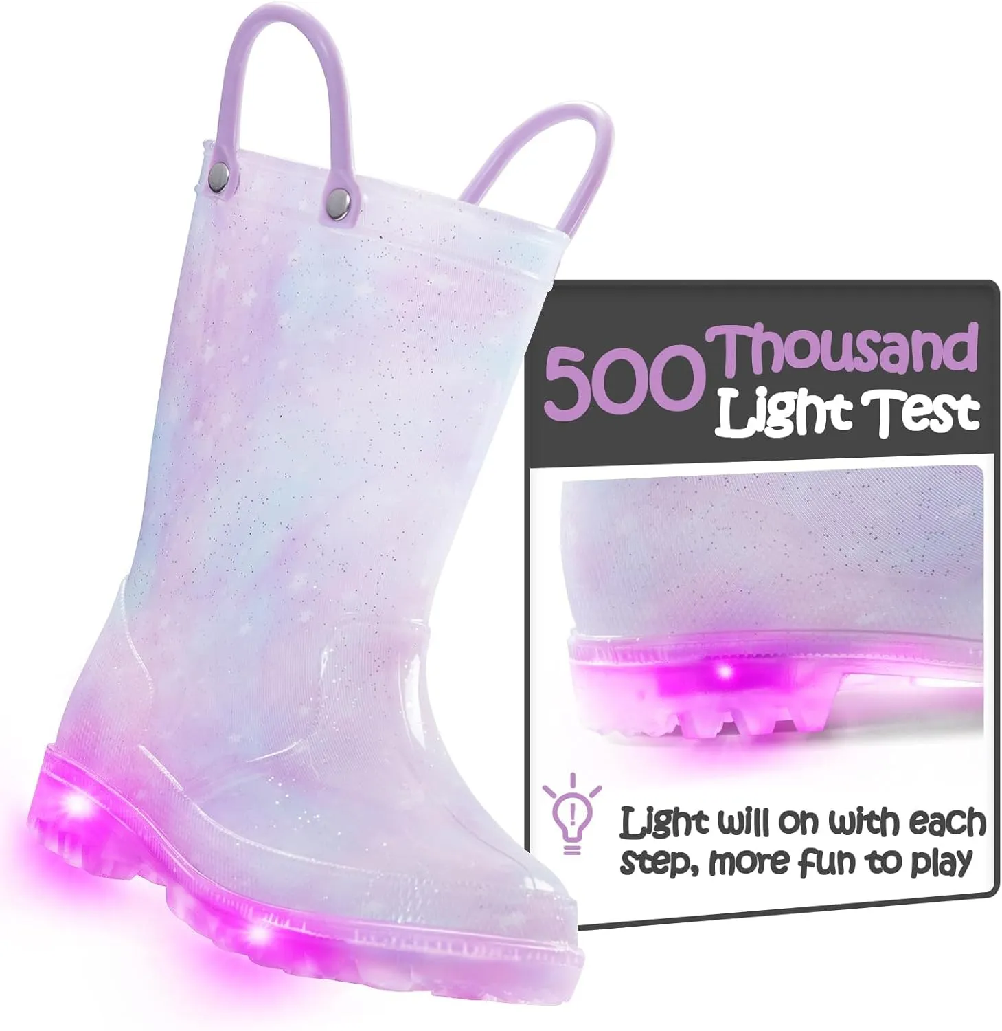 K KomForme Kids Rain Boots, Waterproof Light up Boots with Easy-on Handles