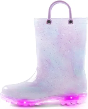 K KomForme Kids Rain Boots, Waterproof Light up Boots with Easy-on Handles
