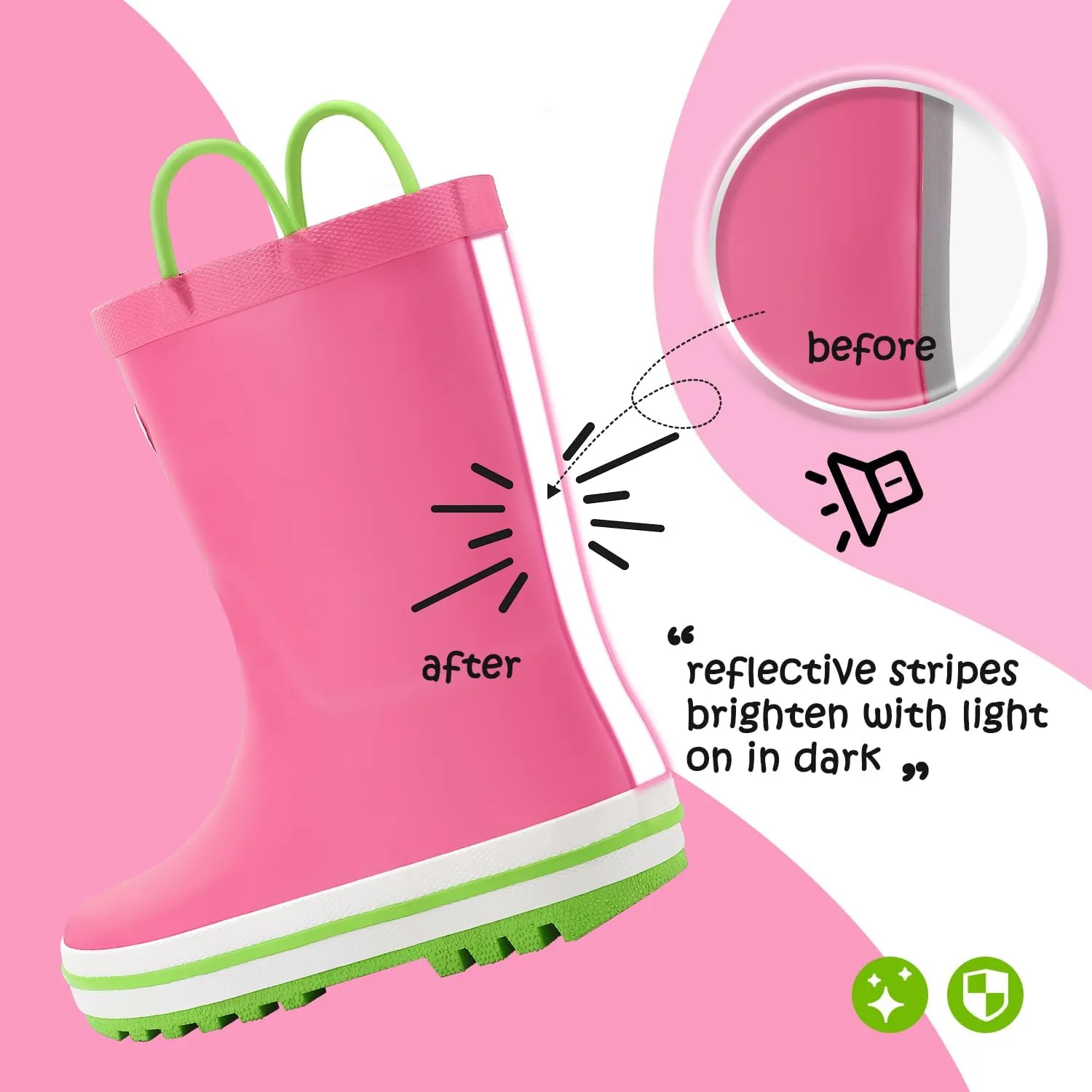 K KomForme Kids Rain Boots, Waterproof Rubber Matte Boots with Easy-on Handles