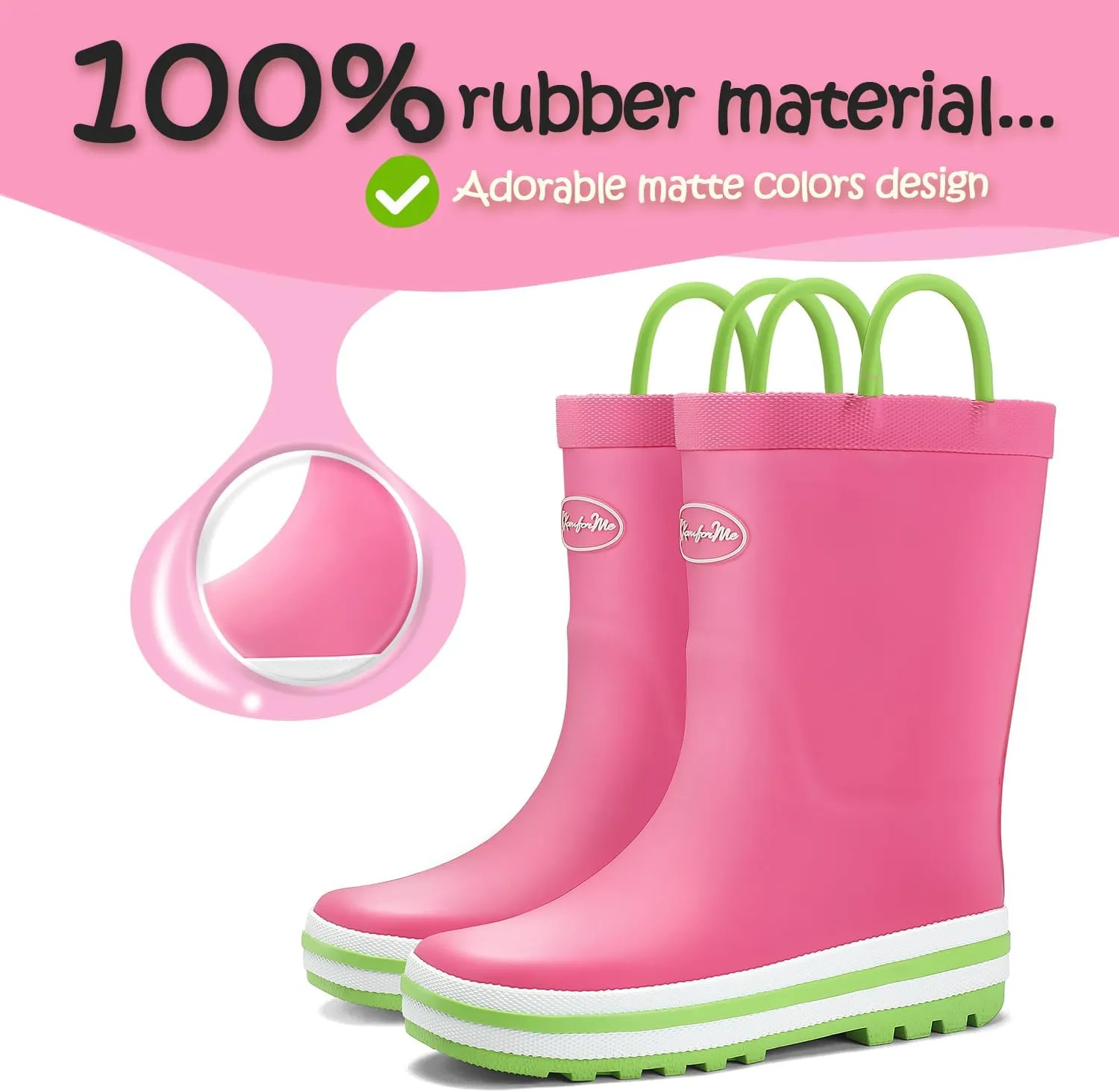 K KomForme Kids Rain Boots, Waterproof Rubber Matte Boots with Easy-on Handles