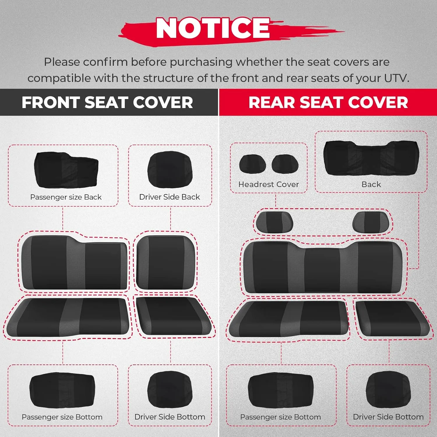 KEMIMOTO 1680D Seat Covers - Compatible with Polaris Ranger Crew 1000 (2017-2023), UTV Seat Cover Set with Headrest Cover