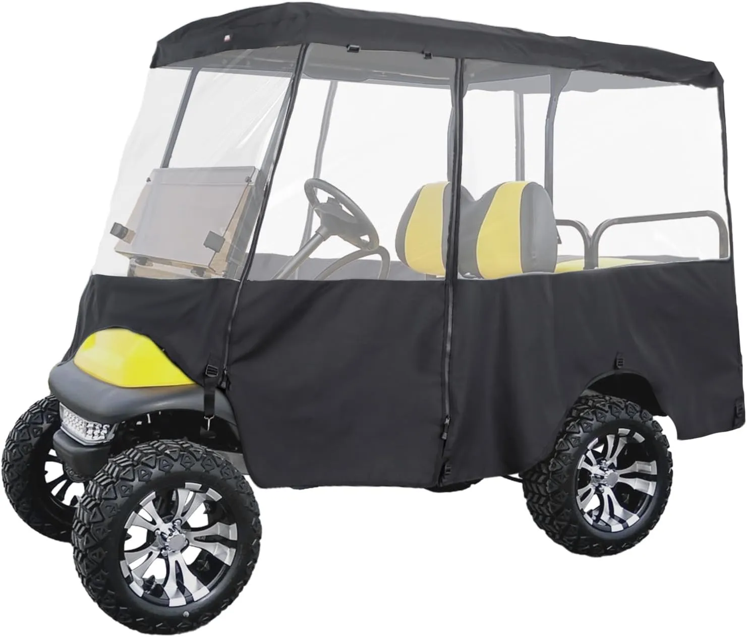 KEMIMOTO 600D Golf Cart Enclosure 2 2/4 Passenger Extended Roof up to 80" Compatible with Club Car Precedent, Tempo Features Heavy Duty Waterproof Fabric and Anti-Wrinkle PVC Windows
