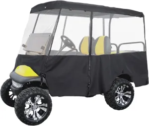 KEMIMOTO 600D Golf Cart Enclosure 2 2/4 Passenger Extended Roof up to 80" Compatible with Club Car Precedent, Tempo Features Heavy Duty Waterproof Fabric and Anti-Wrinkle PVC Windows