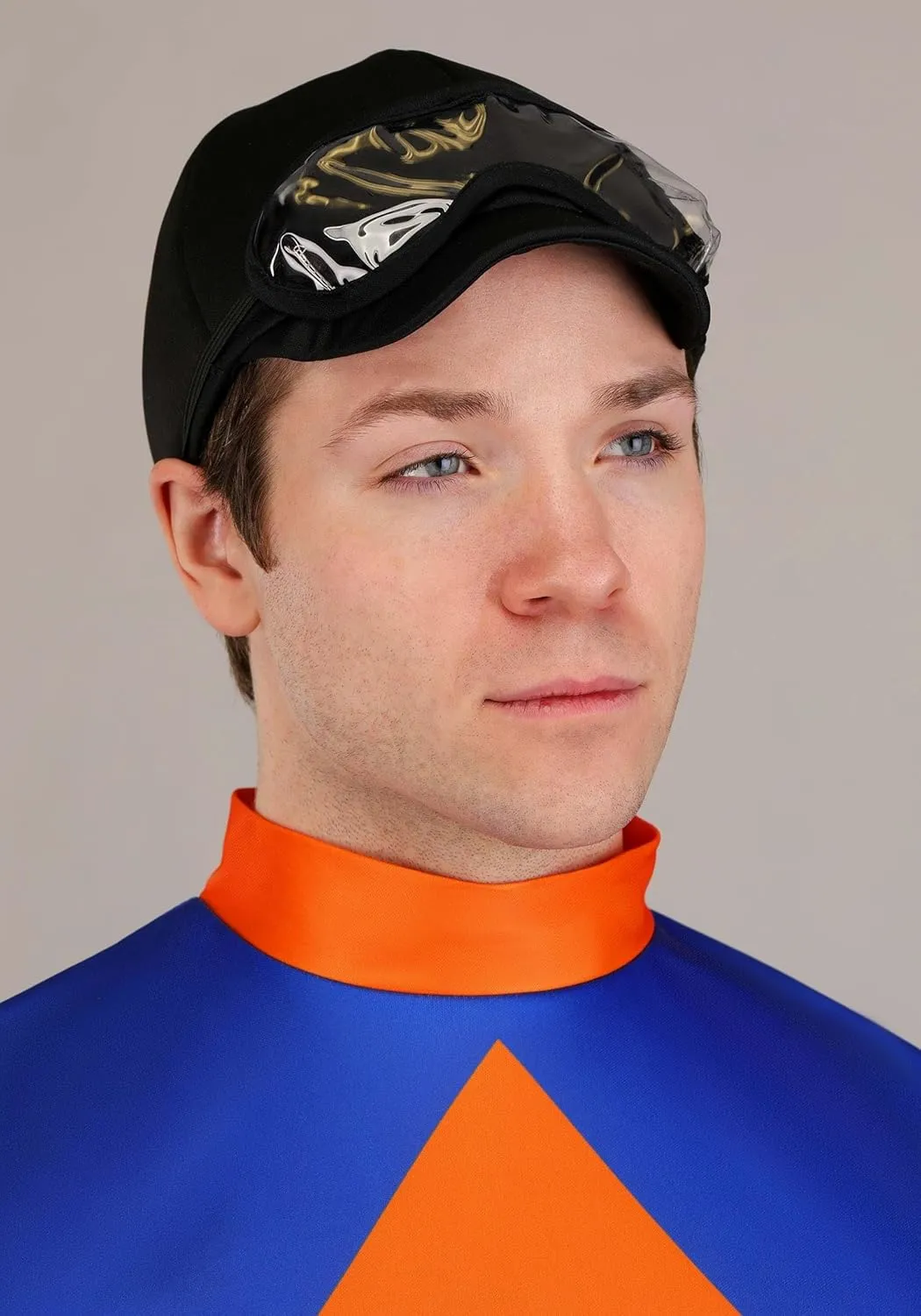 Kentucky Derby Jockey Costume For Men, Adult Horse racer Attire w/Jersey, Pants, Pair Of Boot Covers, Helmet, & Goggles