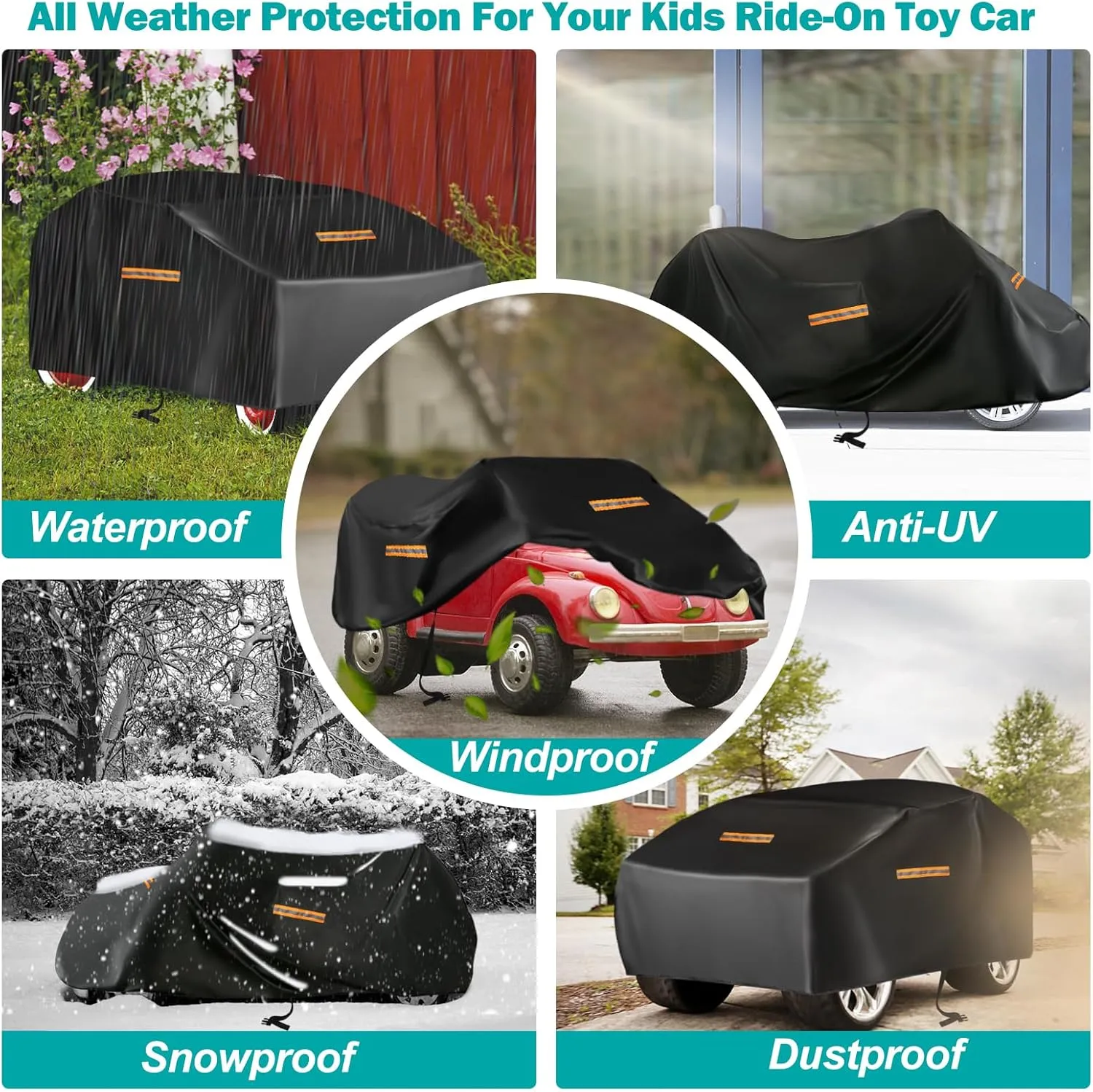 Kids Ride On Car Cover,Large Power Wheels Cover Waterproof,Heavy Duty 420D Universal Toy Car Cover for Power Wheels Jeep & Toddler Electric Vehicles,All Season Protection,with 3 Reflective Strips