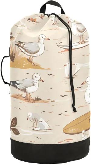 Kigai Surfing Pigeon Travel Laundry Bag Waterproof Durable Large Laundry Backpack with Handles and Drawstring Closure Machine Washable Dirty Clothes Organizer Storage Bag Laundry Hamper