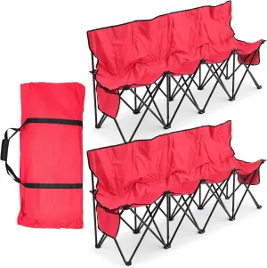 Kigley Portable 4 Seat Soccer Bench Chairs Foldable Team Sports Bench with Pockets and Carrying Bag for Camping Soccer Sports Team Basketball Football Practice Games(Red,2 Pcs)