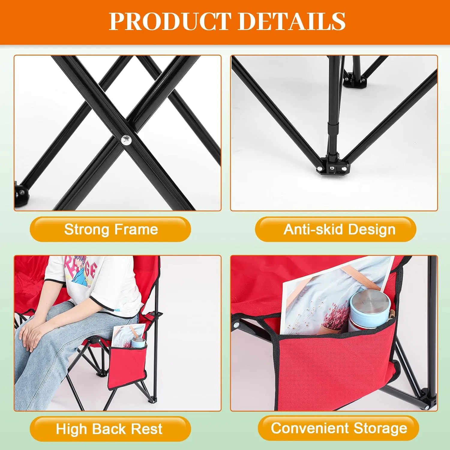 Kigley Portable 4 Seat Soccer Bench Chairs Foldable Team Sports Bench with Pockets and Carrying Bag for Camping Soccer Sports Team Basketball Football Practice Games(Red,2 Pcs)
