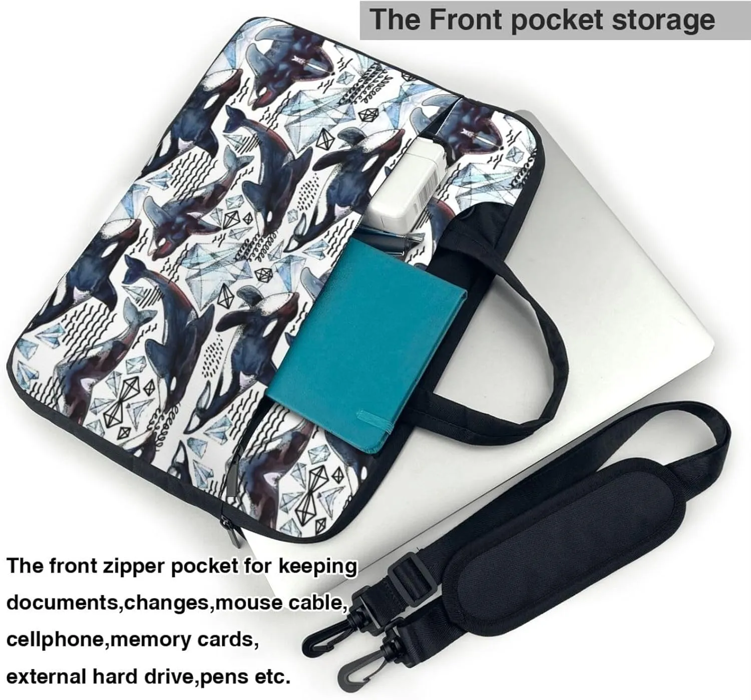 Killer Whale Print Trendy Oxford Cloth Laptop Bag - Versatile Laptop Case,Messenger Bag, Shoulder Bag