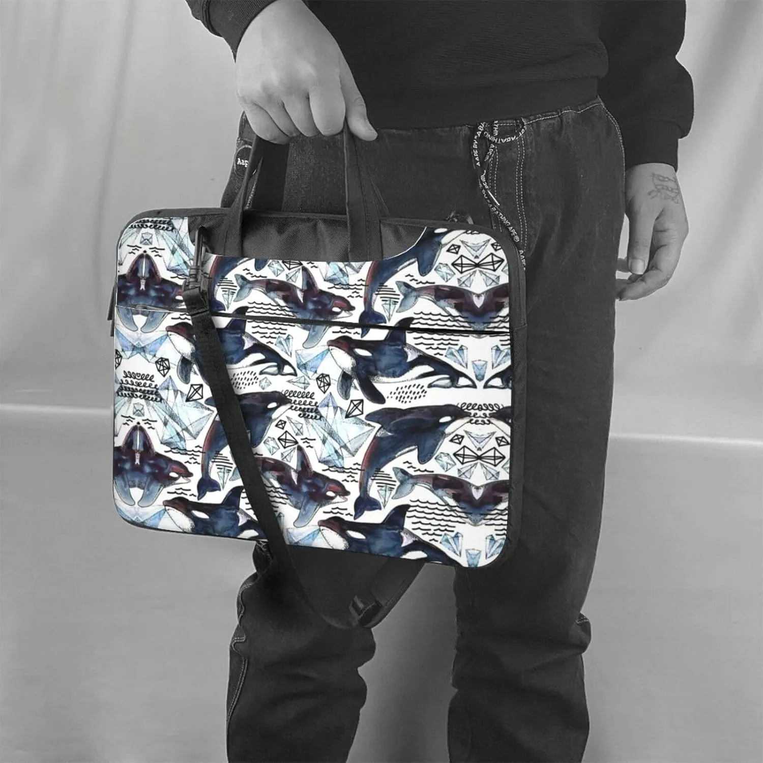 Killer Whale Print Trendy Oxford Cloth Laptop Bag - Versatile Laptop Case,Messenger Bag, Shoulder Bag
