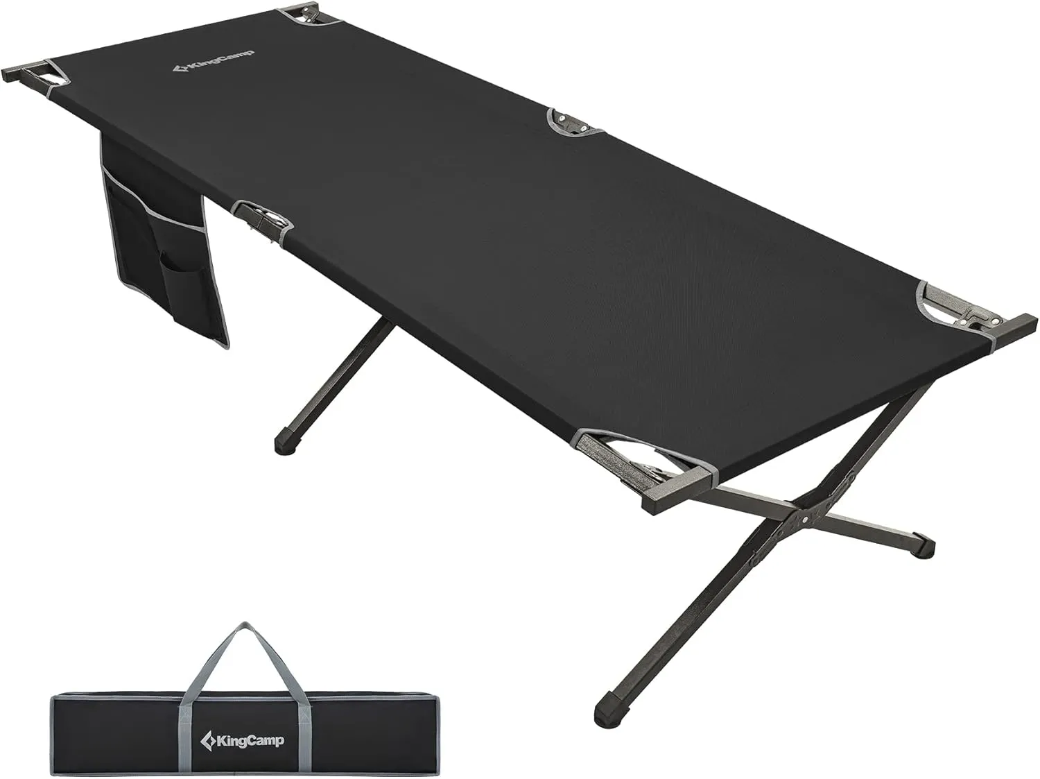 KingCamp Camping Cot Portable Sleeping Cot for Adults Heavy Duty 81"x 30" Oversized Camp Cots with Pocket Folding Outdoor Camping Bed for Travel, Camp, Beach, Hike,Outdoor and Indoor Use(Black)