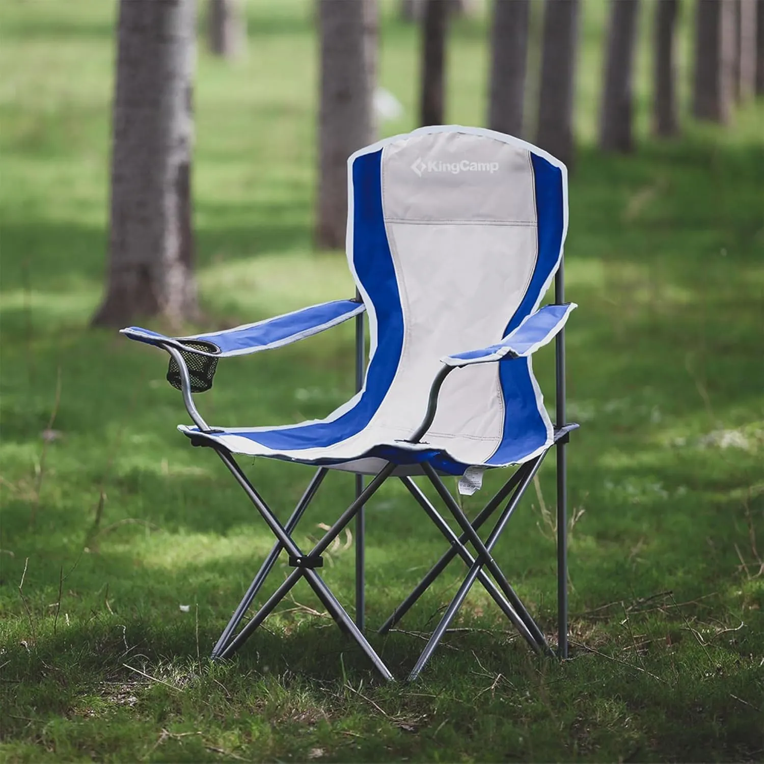 KingCamp Portable Folding Outdoor Camping Chair Made with Oxford Fabric with Mesh Cup Holder and Carry Bag Included, Blue/Gray (2 Pack)