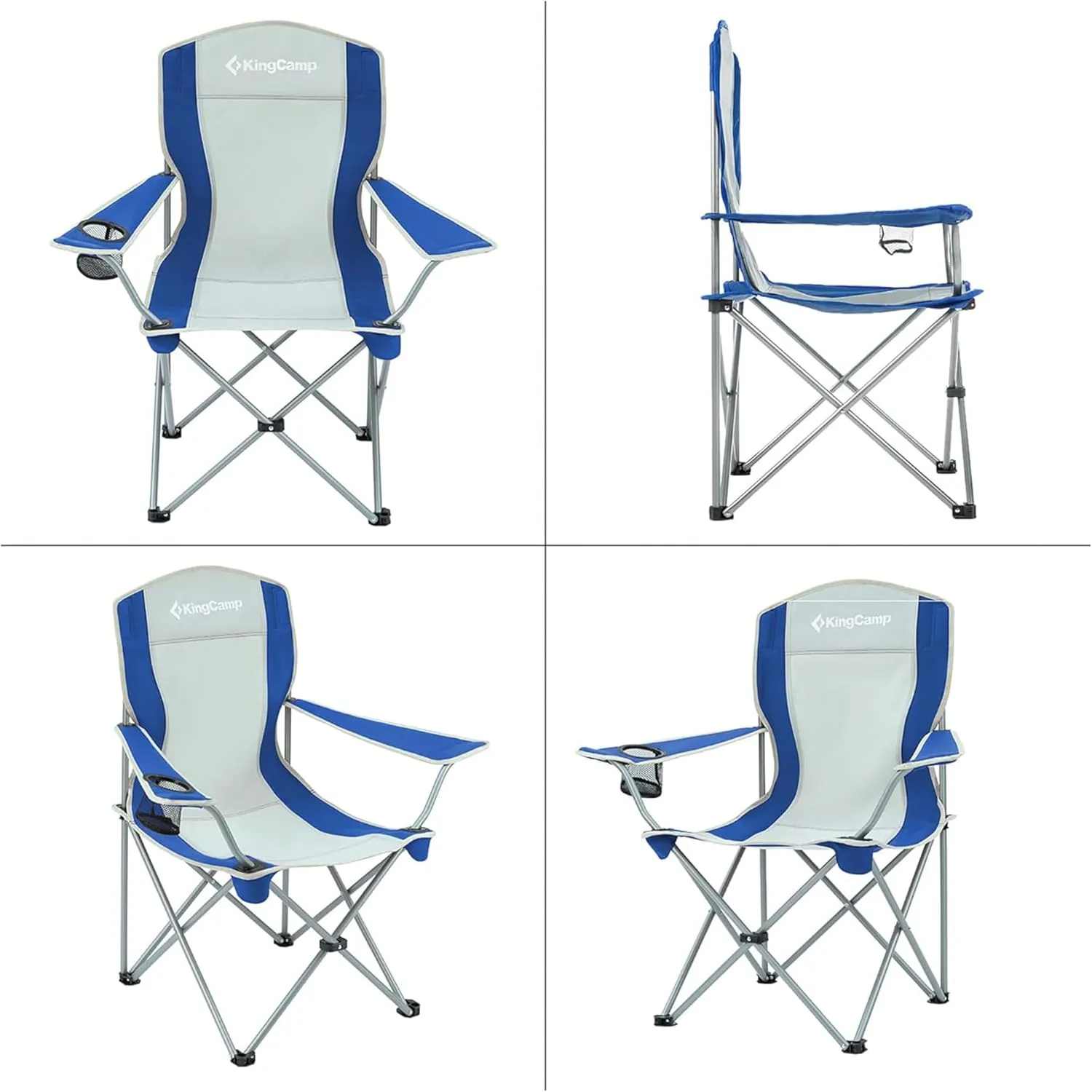 KingCamp Portable Folding Outdoor Camping Chair Made with Oxford Fabric with Mesh Cup Holder and Carry Bag Included, Blue/Gray (2 Pack)