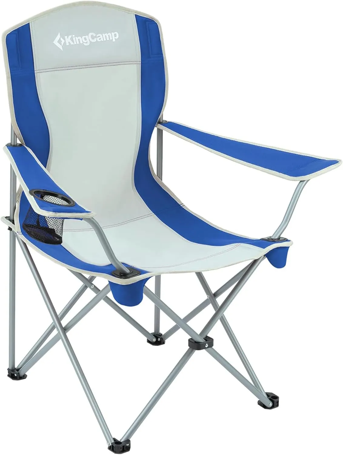 KingCamp Portable Folding Outdoor Camping Chair Made with Oxford Fabric with Mesh Cup Holder and Carry Bag Included, Blue/Gray (2 Pack)