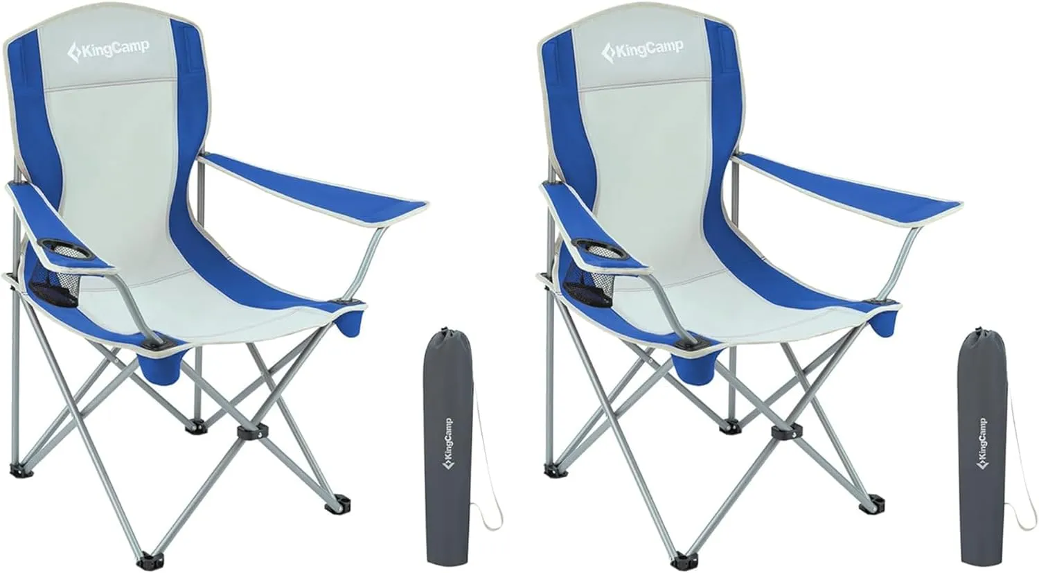 KingCamp Portable Folding Outdoor Camping Chair Made with Oxford Fabric with Mesh Cup Holder and Carry Bag Included, Blue/Gray (2 Pack)