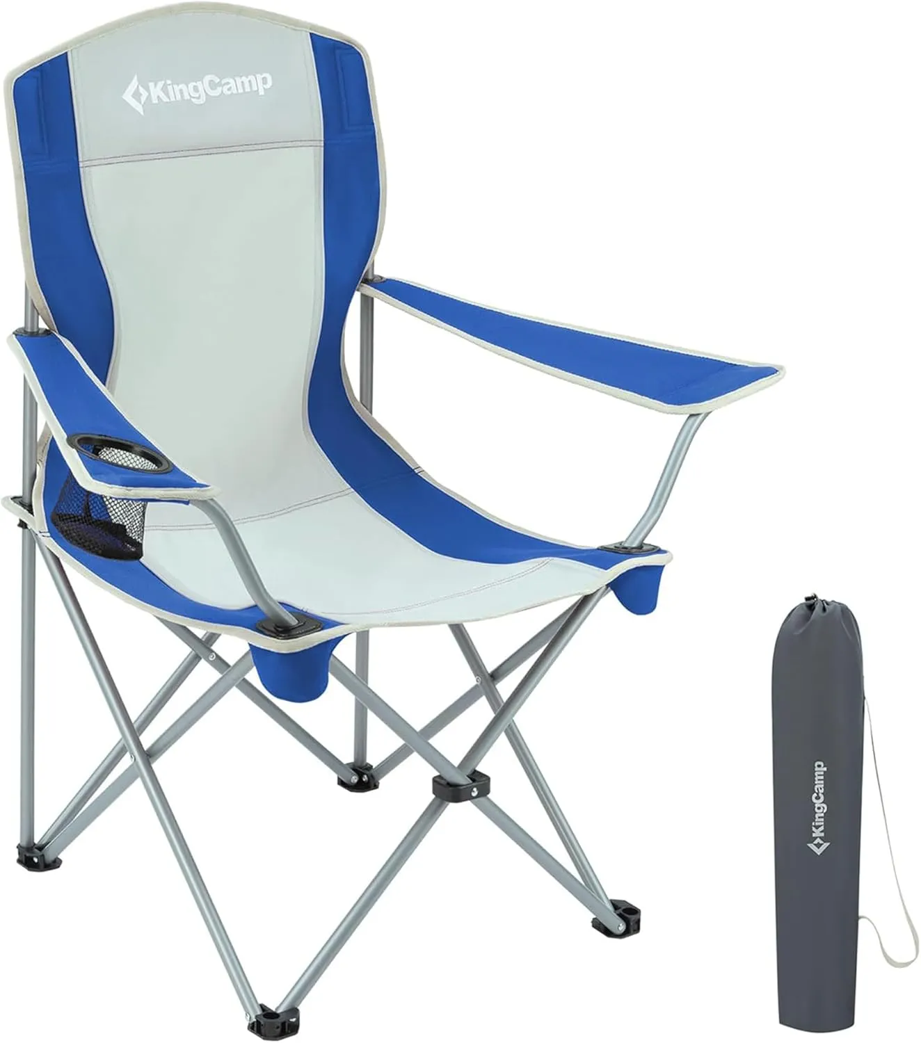KingCamp Portable Folding Outdoor Camping Chair Made with Oxford Fabric with Mesh Cup Holder and Carry Bag Included, Blue/Gray (2 Pack)