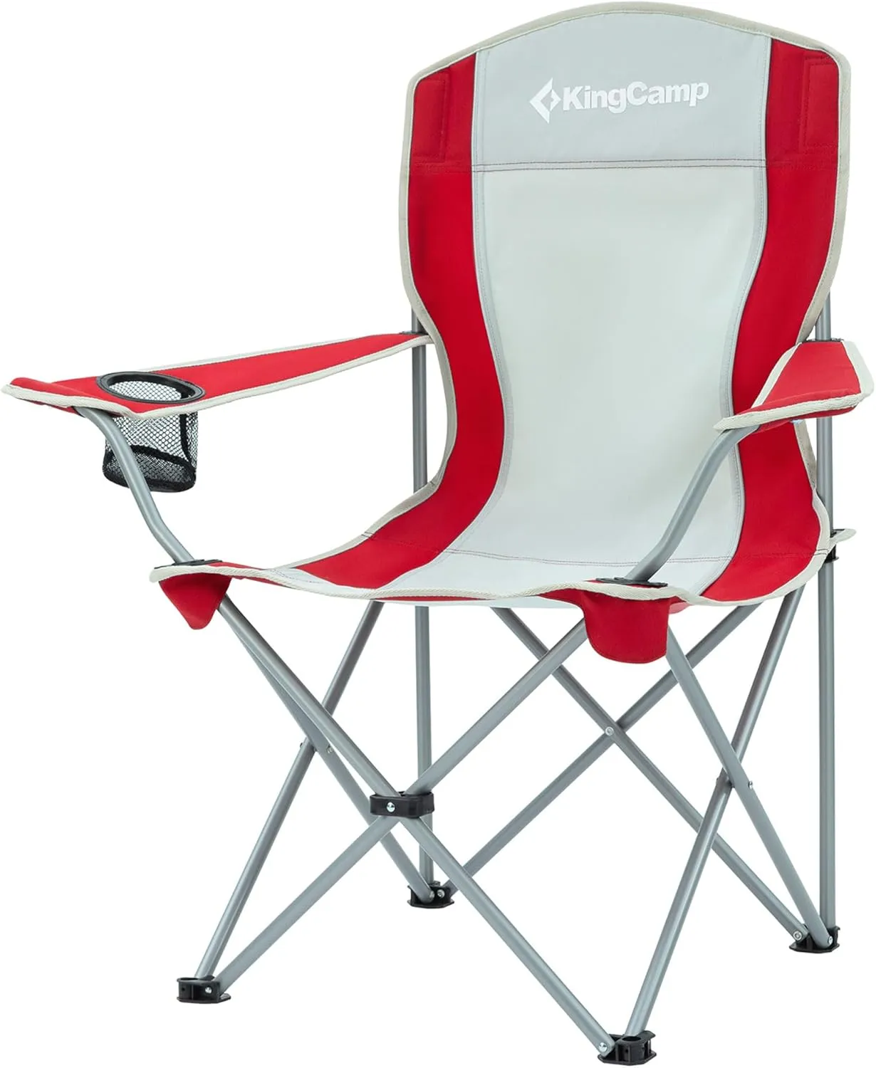 KingCamp Portable Folding Outdoor Camping Chair Made with Oxford Fabric with Mesh Cup Holder and Carry Bag Included, Red/Gray (2 Pack)