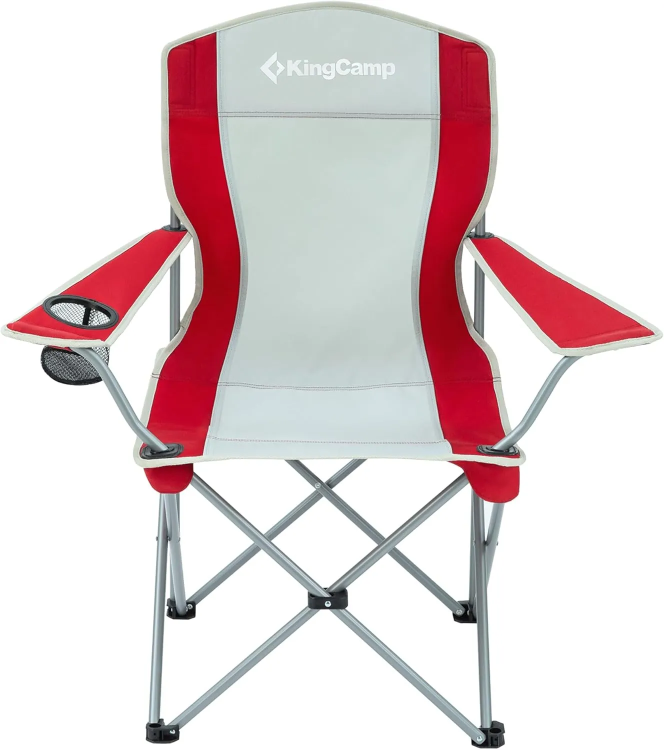 KingCamp Portable Folding Outdoor Camping Chair Made with Oxford Fabric with Mesh Cup Holder and Carry Bag Included, Red/Gray (2 Pack)