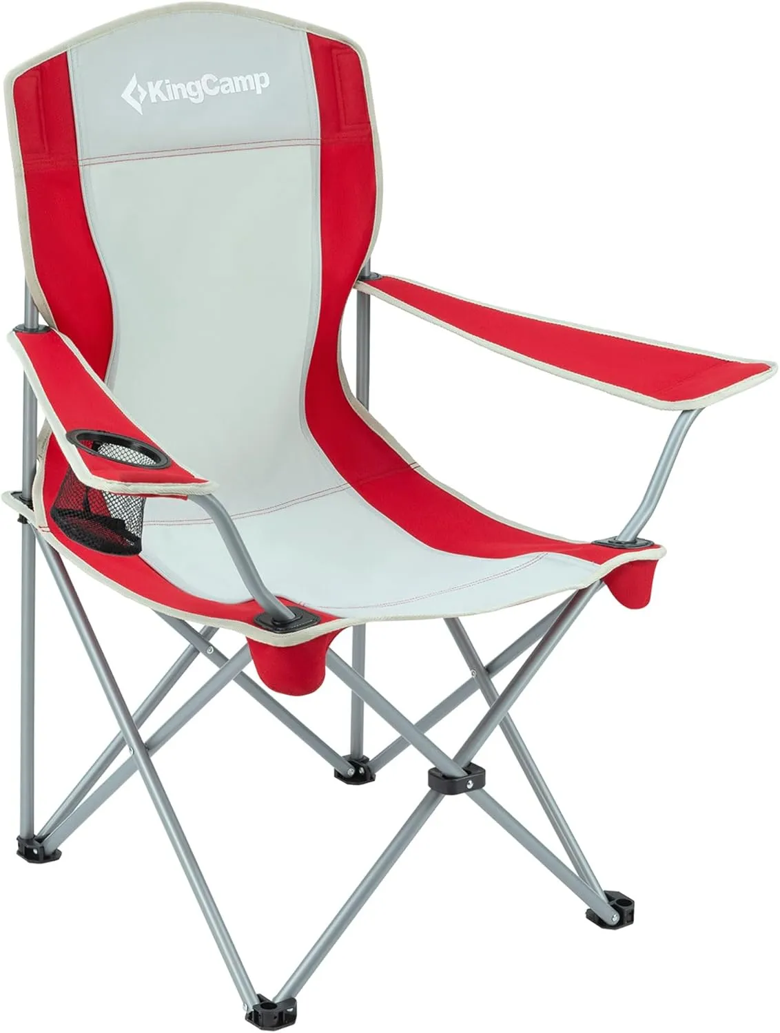 KingCamp Portable Folding Outdoor Camping Chair Made with Oxford Fabric with Mesh Cup Holder and Carry Bag Included, Red/Gray (2 Pack)