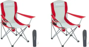 KingCamp Portable Folding Outdoor Camping Chair Made with Oxford Fabric with Mesh Cup Holder and Carry Bag Included, Red/Gray (2 Pack)