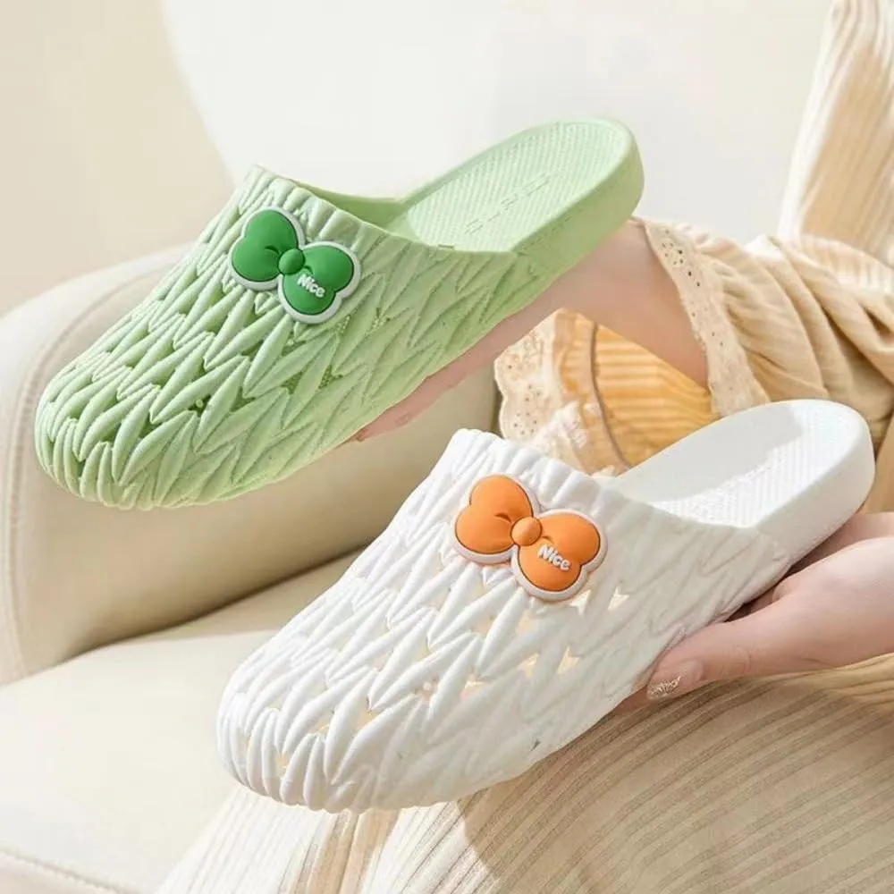 Korean Y2K Easy-Slip-on | Ins Home Trendy Hole Shoes for Every Scene | Clogs with Kawaii Bow Knots | Anti-Slip Sole Slippers for Bathroom Safety | OOTD Gift for Girls & Women