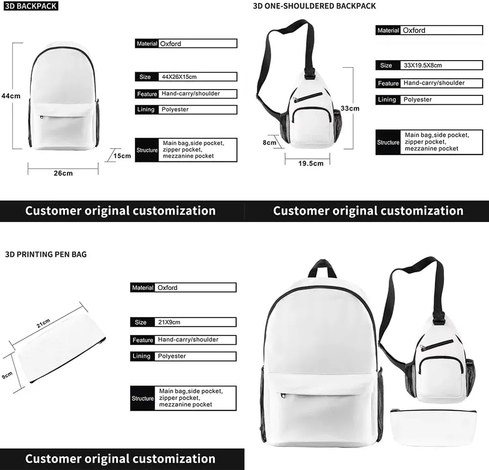 Kotaro Lives Alone Backpack Three-piece Sets Casual Unisex Oxford Cloth Travel Bag Stylish Shoulder Bag (WP07734X10,One size)