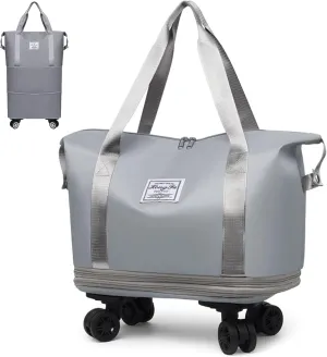Kulken Wheeled Travel Bag - Large Capacity Luggage with Removable Universal Wheels, Durable Spinner Suitcase for Air Travel (Grey)