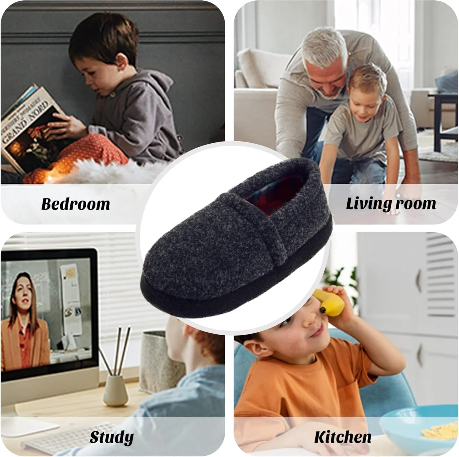 LA PLAGE Slippers for Boys Little/Big Kid House Shoes Warm Cotton Winter Cozy Indoor Slip-on Slippers with Hard Sole
