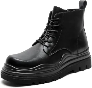 Lace Up Boots For Men Derby Hight Top Height Increasing Elevator Wavy Border Side Zip Cowhide Leather Non Slip Wearable Stylish Work Vintage
