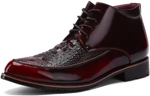 Lace Up Round Toe Boots for Men Derby Moc Toe Crocodile Print PU Slip Resistant Block Heel Waterproof Stylish Work
