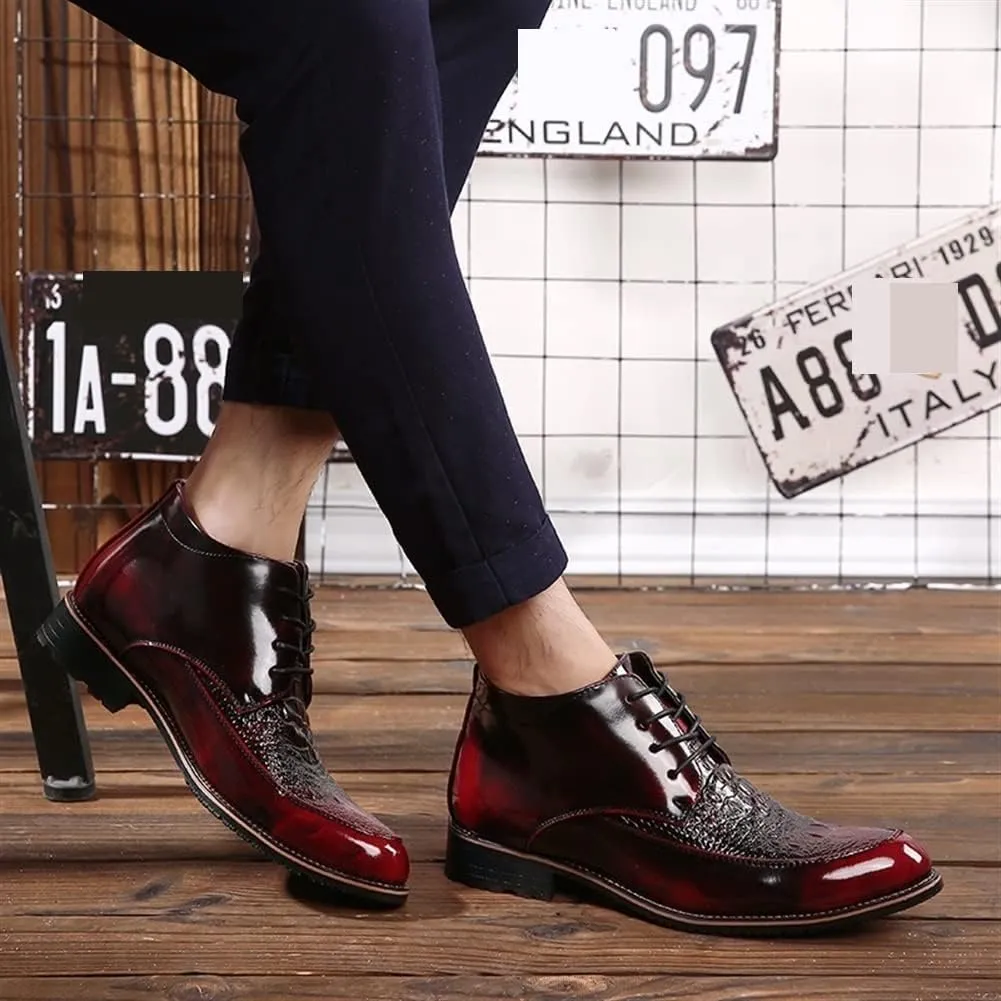 Lace Up Round Toe Boots for Men Derby Moc Toe Crocodile Print PU Slip Resistant Block Heel Waterproof Stylish Work