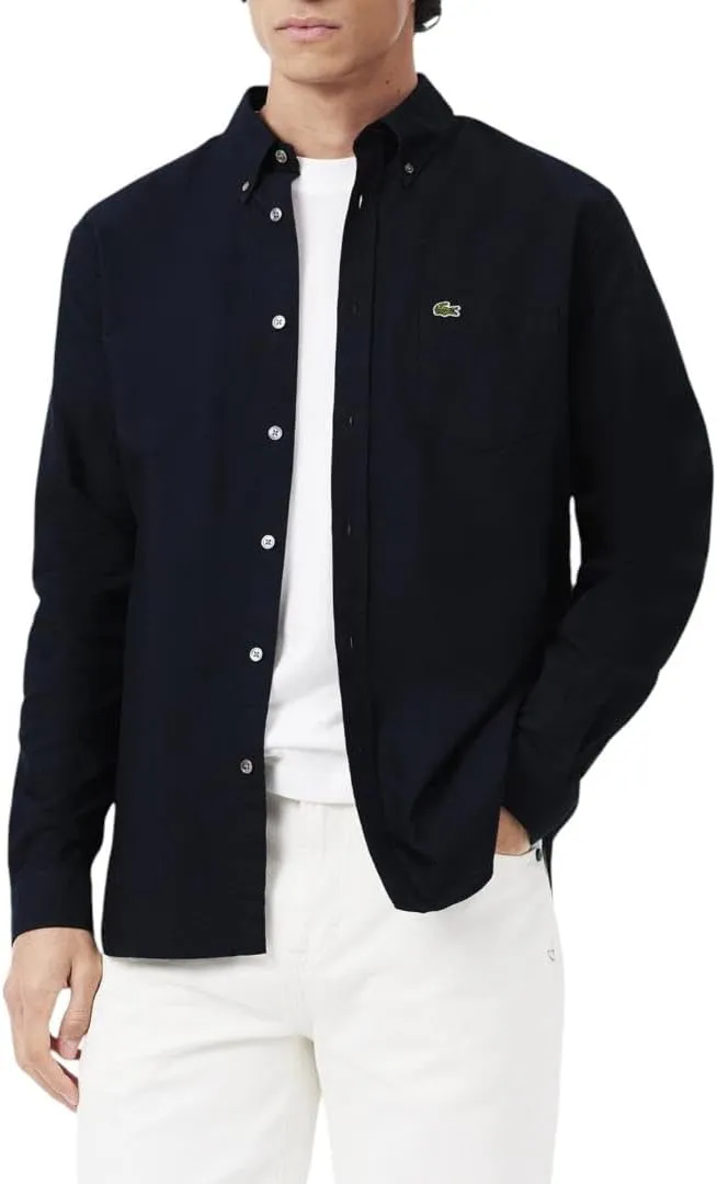 Lacoste Mens Long Sleeve Regular Fit Button Down Solid Oxford Shirt