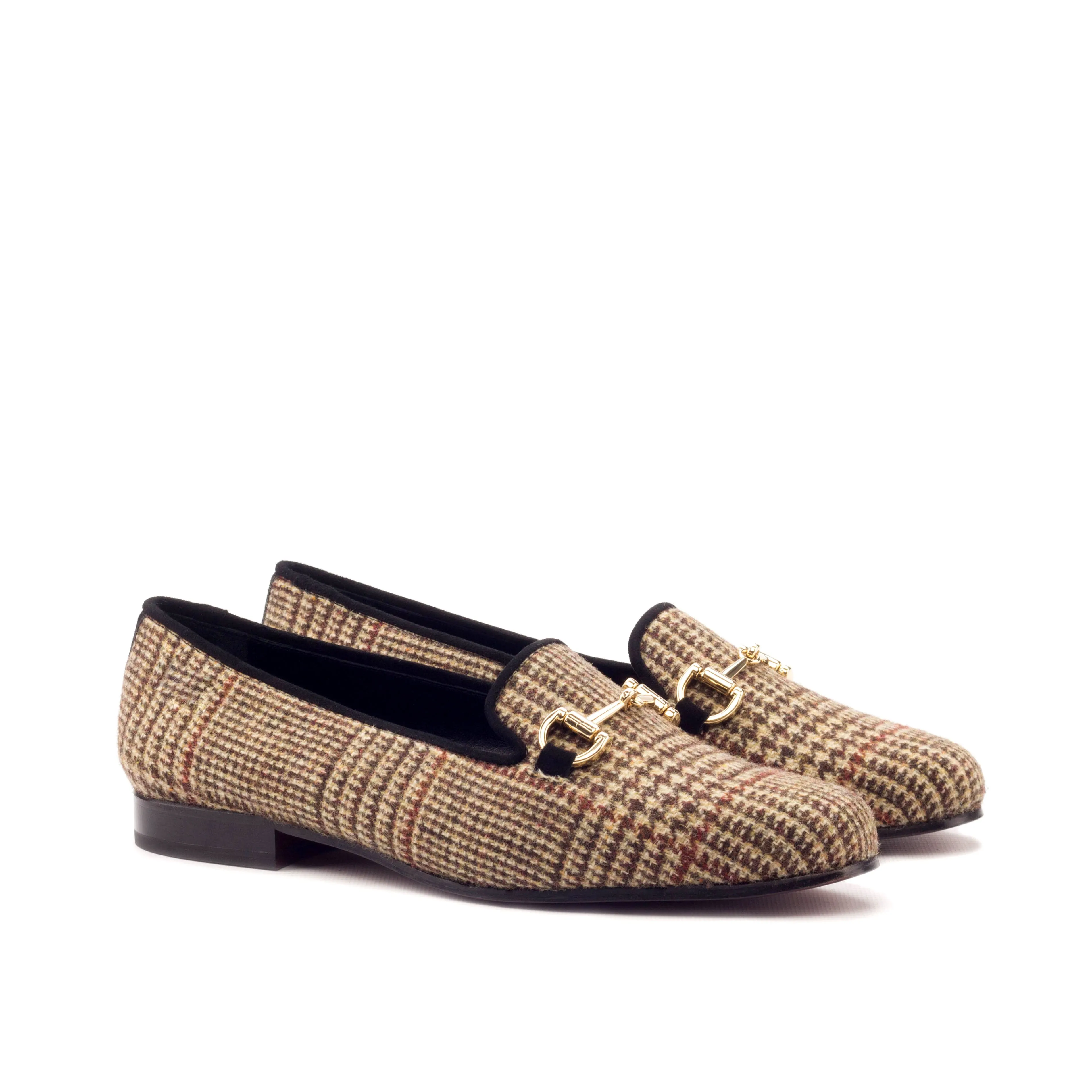 Ladies Rosa Slip On in Brown Wool Tweed Sartorial Fabric detailed with Gold Metal Bit