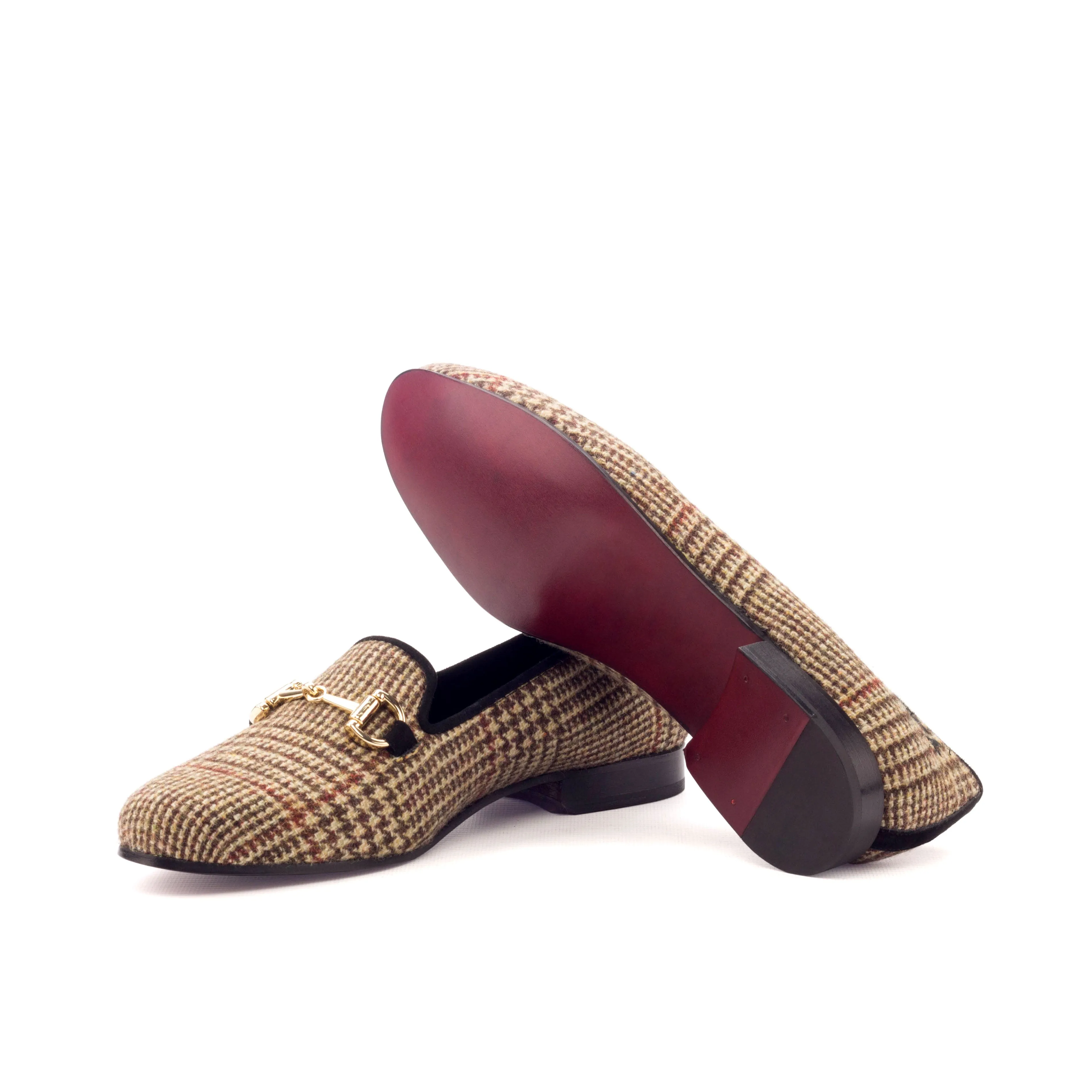 Ladies Rosa Slip On in Brown Wool Tweed Sartorial Fabric detailed with Gold Metal Bit