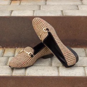 Ladies Rosa Slip On in Brown Wool Tweed Sartorial Fabric detailed with Gold Metal Bit